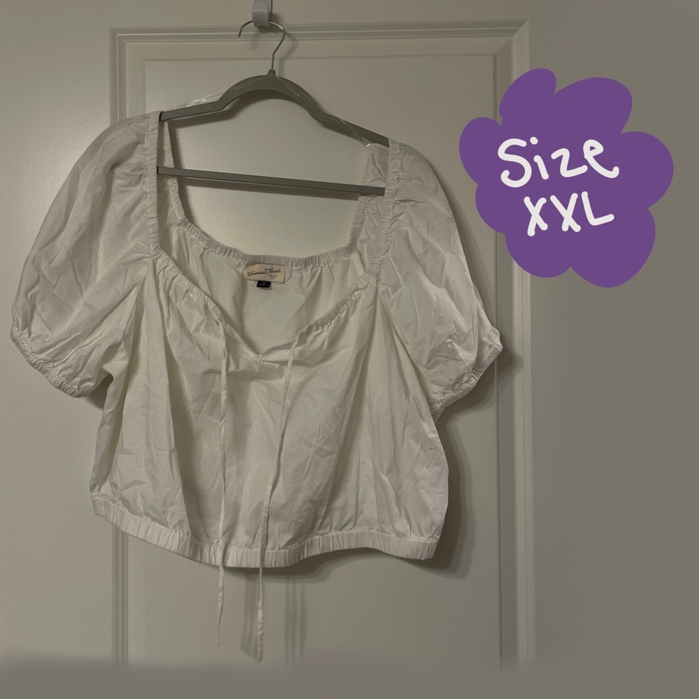 White Universal Thread Puff Sleeve Short Sleeve Peasant Top